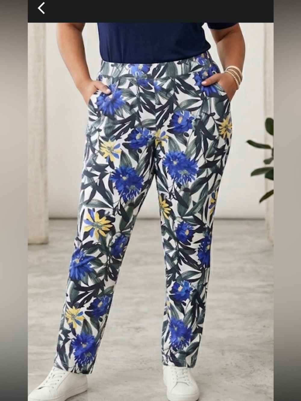 D&CO. Floral Print Pull-On Women's Pants in Blue plus size 1X